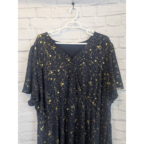 Bloomchic Black Gold Stars Button Pocket Wrap Split Ruffles Maxi Dress 30 - Picture 5 of 10